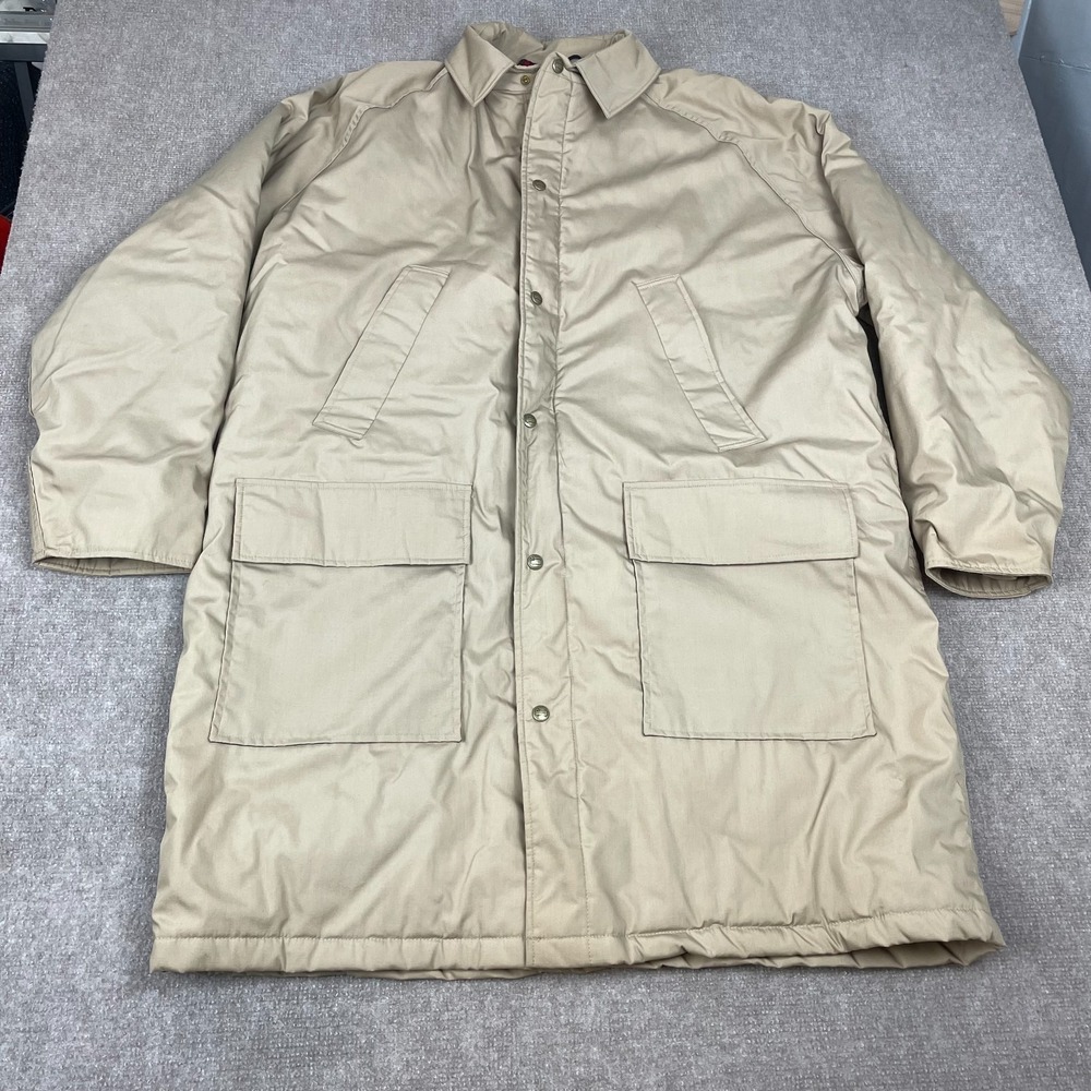 Woolrich Parka Jacket Mens XL Beige Houndstooth Lined Wool USA Made VTG